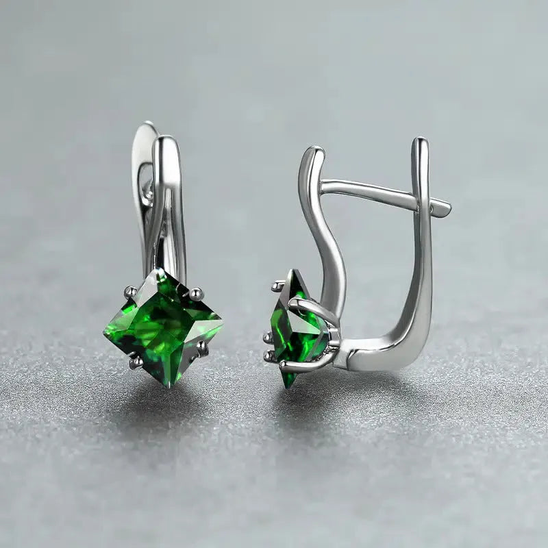 Women's copper diamond design earrings with inlaid zircon in blue, green and colour tone options