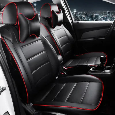 Genuine cow leather all-season car seat cover with binding style construction in beige and black colour options.