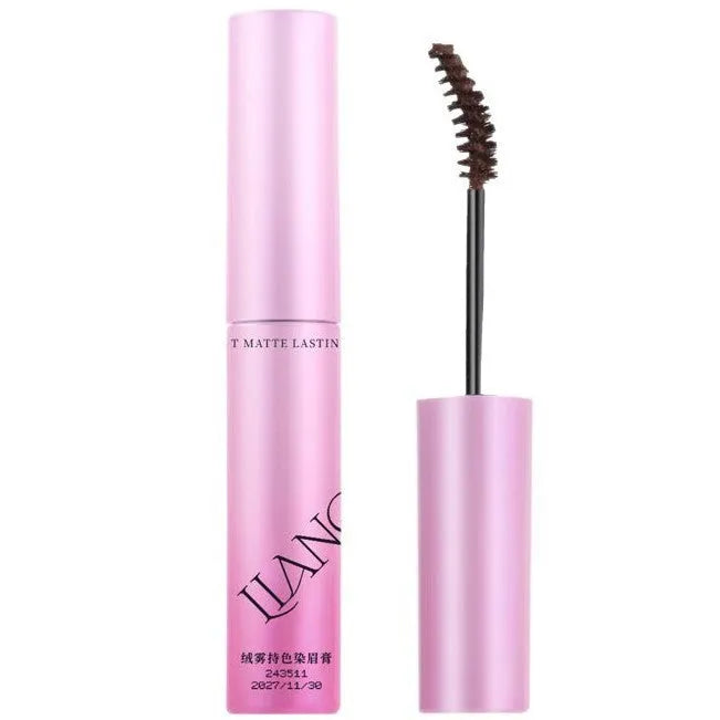 Pot of long-lasting velvet finish eyebrow cream in shades of grey, brown and black.