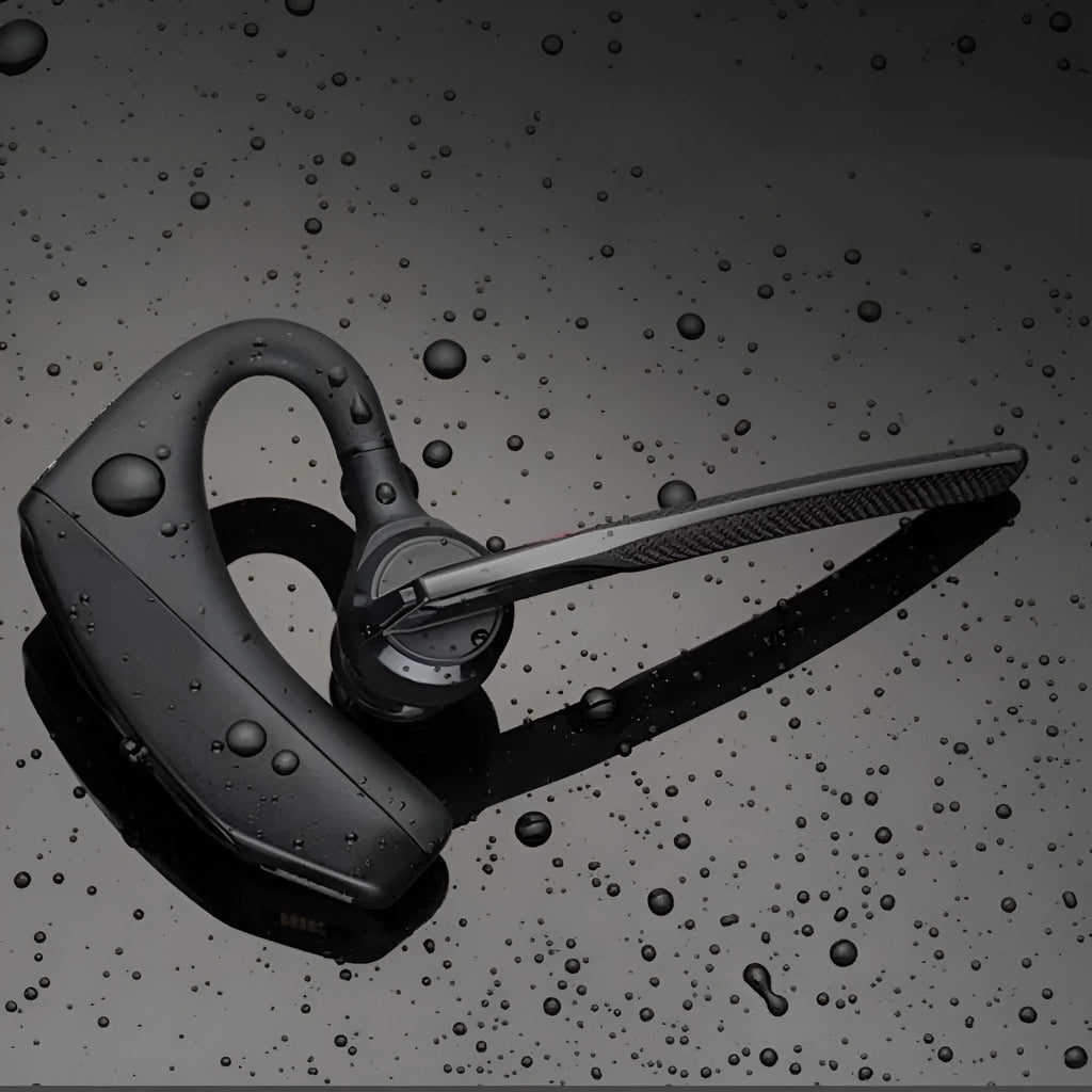 Black over-ear Bluetooth sports headphones with a large battery, shown on a model or display