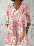 Women's retro slim fit printed long-sleeved polyester top on a hanger, showing digital print design.