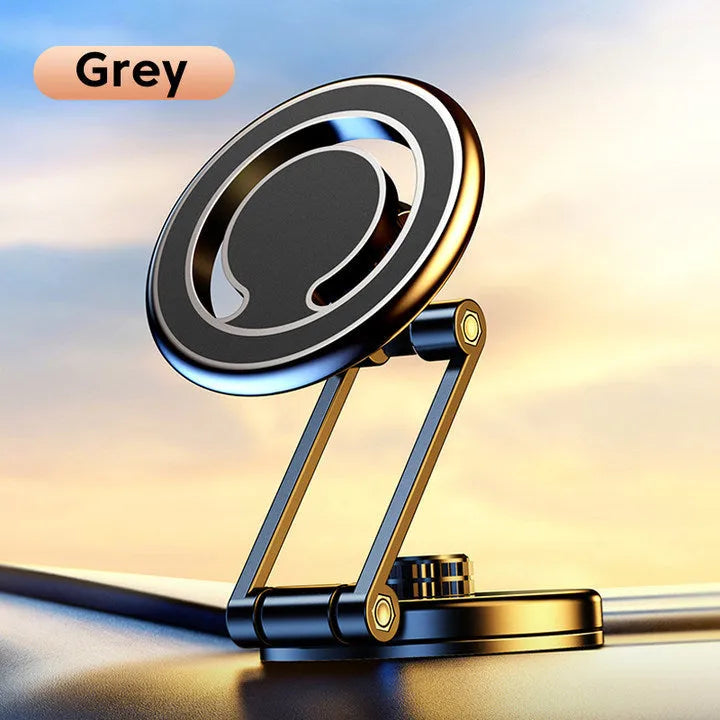 Telescopic folding car phone holder with magnetic suction dashboard mount in black or silver finish