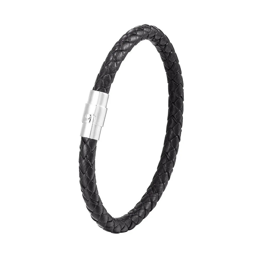 Titanium steel geometric wire bracelet with magnetic clasp shown in silver tone.