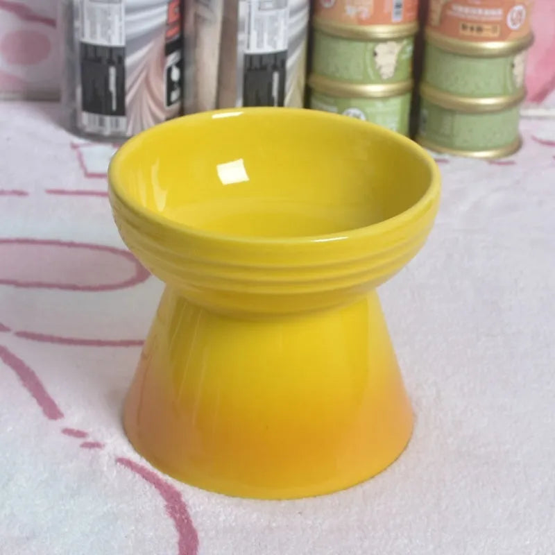 Ceramic pet bowl with raised base and various rim shape options