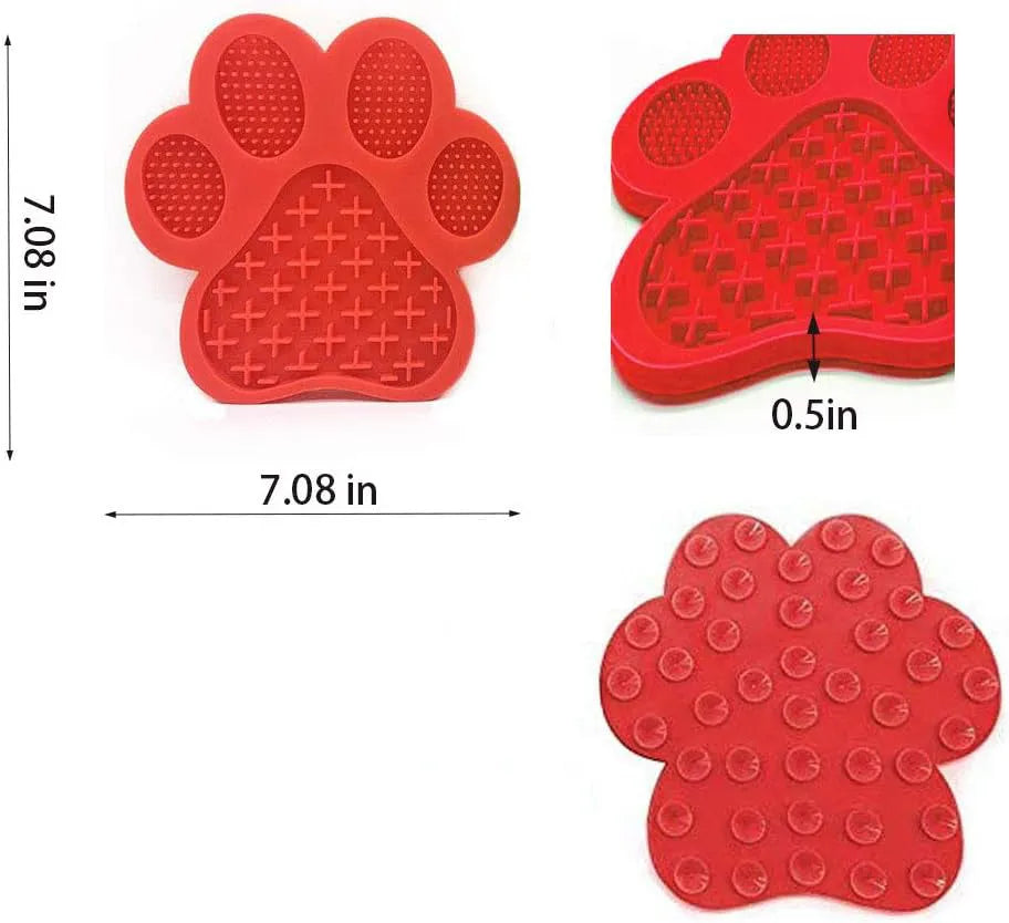 Blue silicone dog licking mat with bone texture and suction cups on a white background.