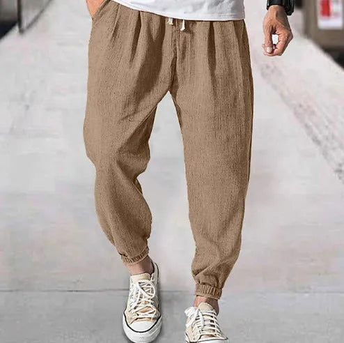 Men's cotton casual trousers with elasticated ankle cuffs in multiple colours including light green