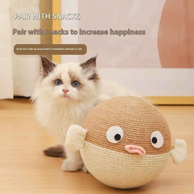 Sisal hemp puffer leakage pet feeder cube puzzle toy for cats and dogs, 15cm size