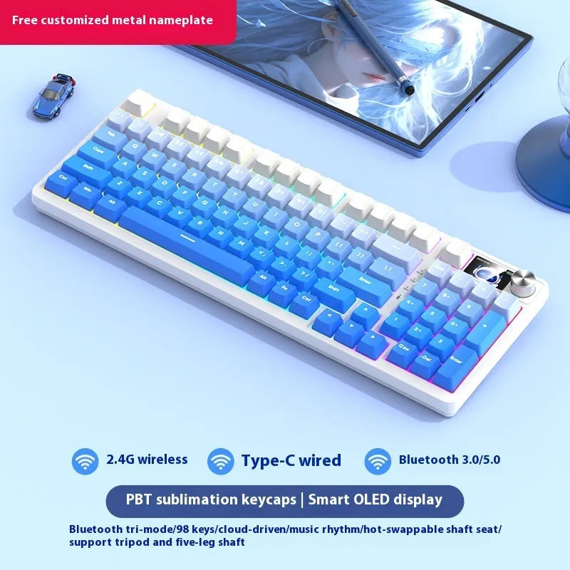 98-key wireless Bluetooth mechanical keyboard with multiple colour theme options