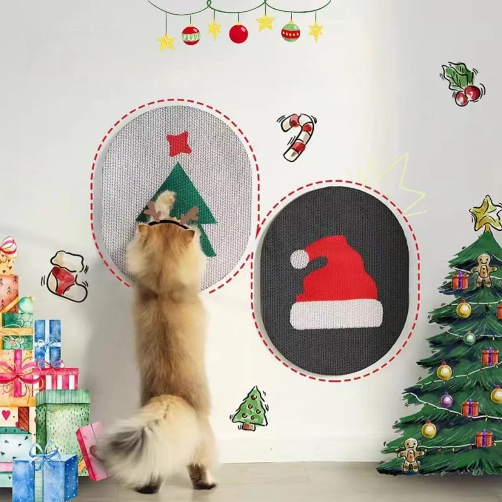 Wall-mounted cat scratching pad with decorative design for indoor cats