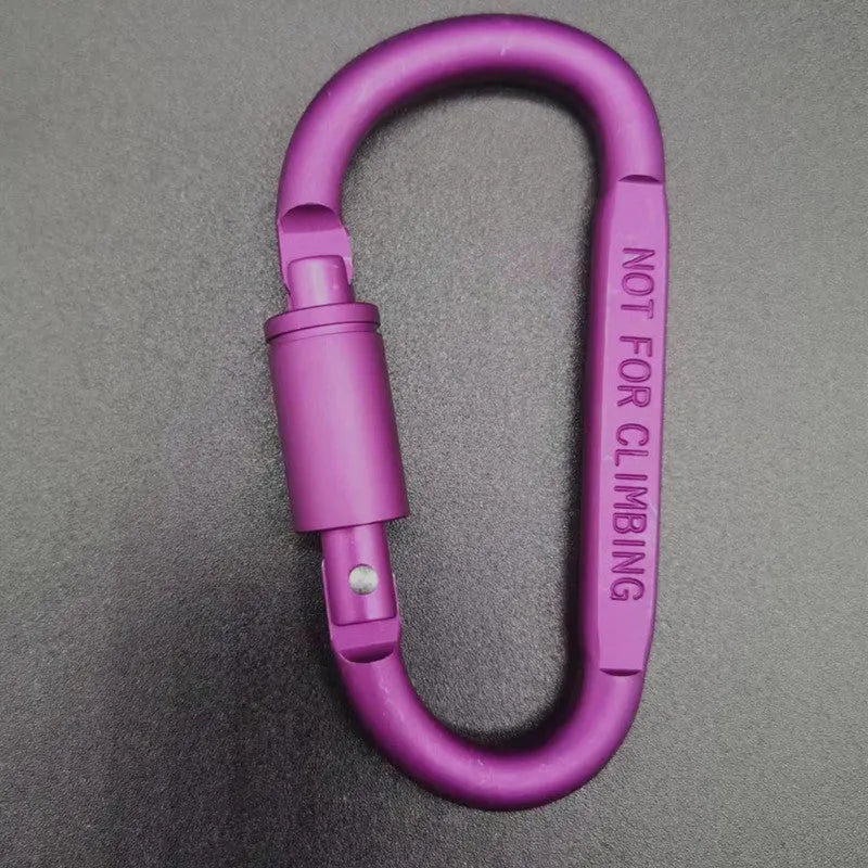 D-type aluminium carabiner with locking mechanism in multiple colour options
