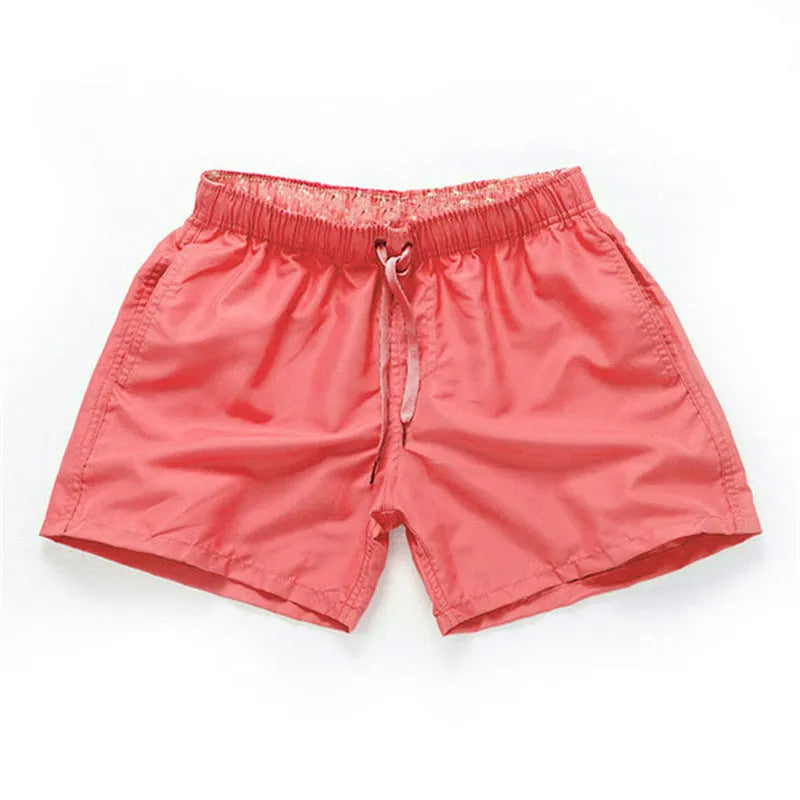 Men's plus size straight-leg beach shorts in multiple colours on a size chart.