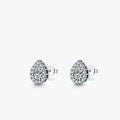 Silver water drop shaped ear studs with diamond treatment surface texture