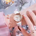 Women's quartz watch with double calendar luminous dial in pink colour