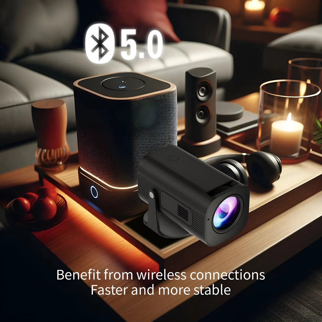 P330 portable mini projector in black or white showing remote control and power cord
