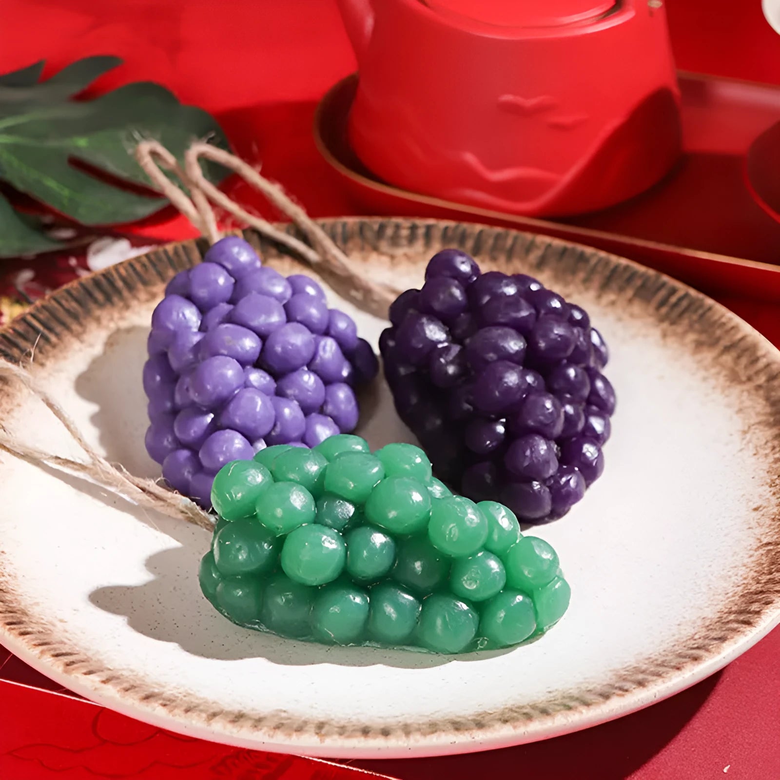 Grape cluster handmade soap bar in purple and green colours, 80g weight