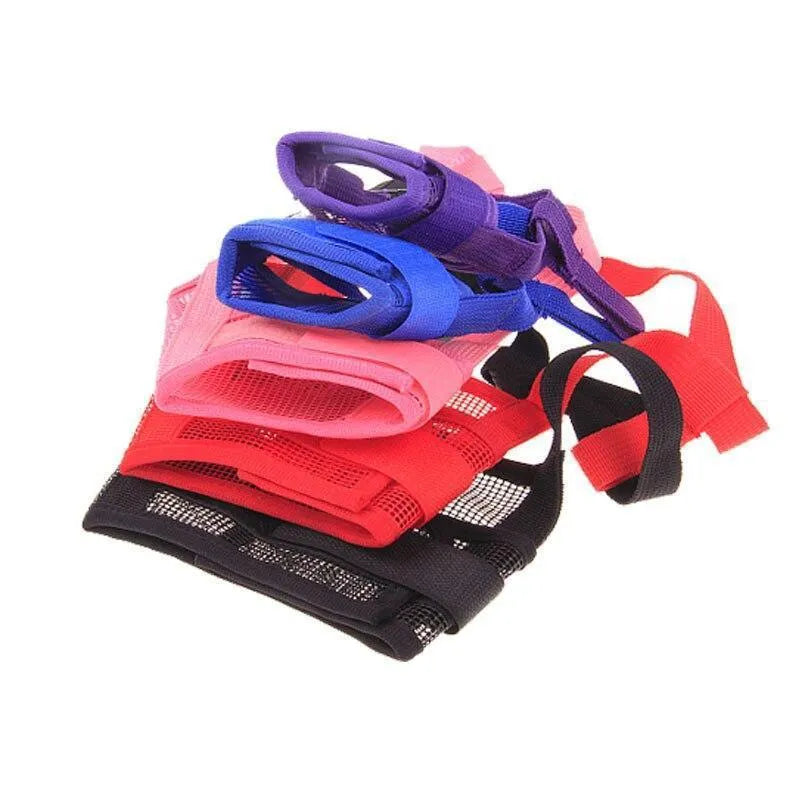 Adjustable plastic dog muzzle in multiple colours with size options for different mouth measurements