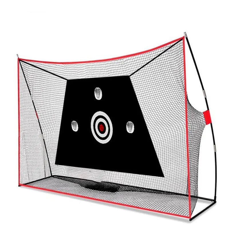 Golf wedge training set with three-hole net, straw practice mat, practice balls, and accessories