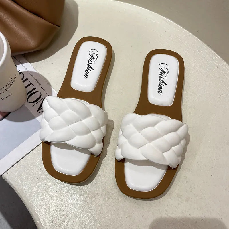 Women's plaid pattern PVC beach sandals with thick anti-skid sole in black, green, orange or white