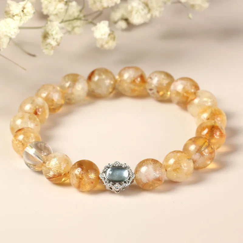 Geometric citrine bracelet with 10mm crystal beads and grinding treatment