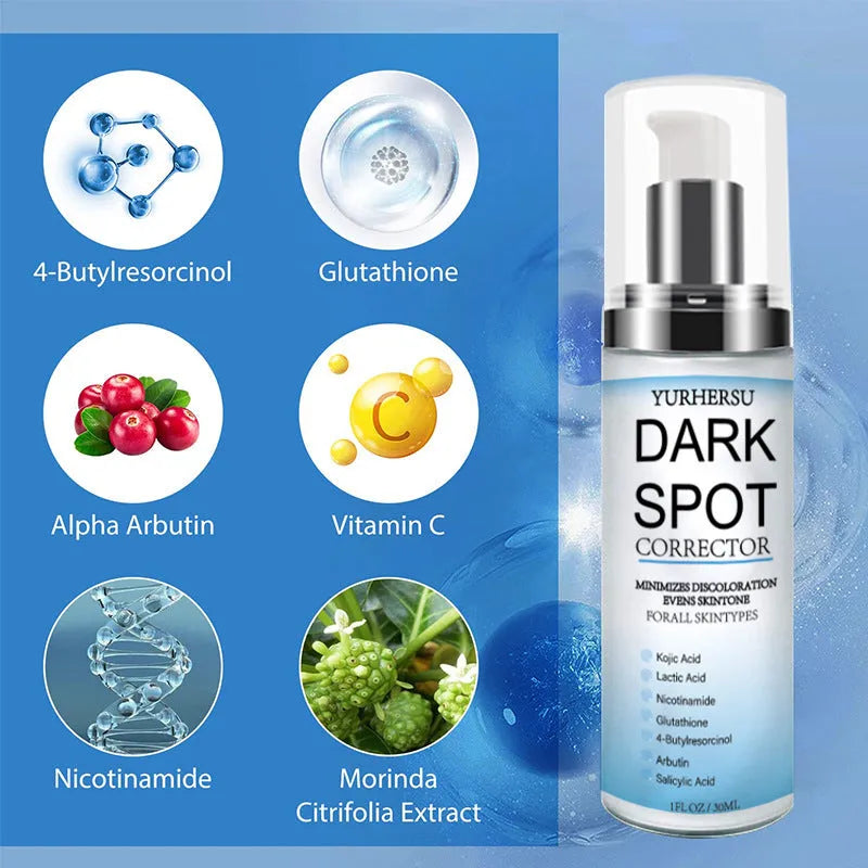 Spot lightening essence bottle with liquid formula for brightening and firming skincare benefits