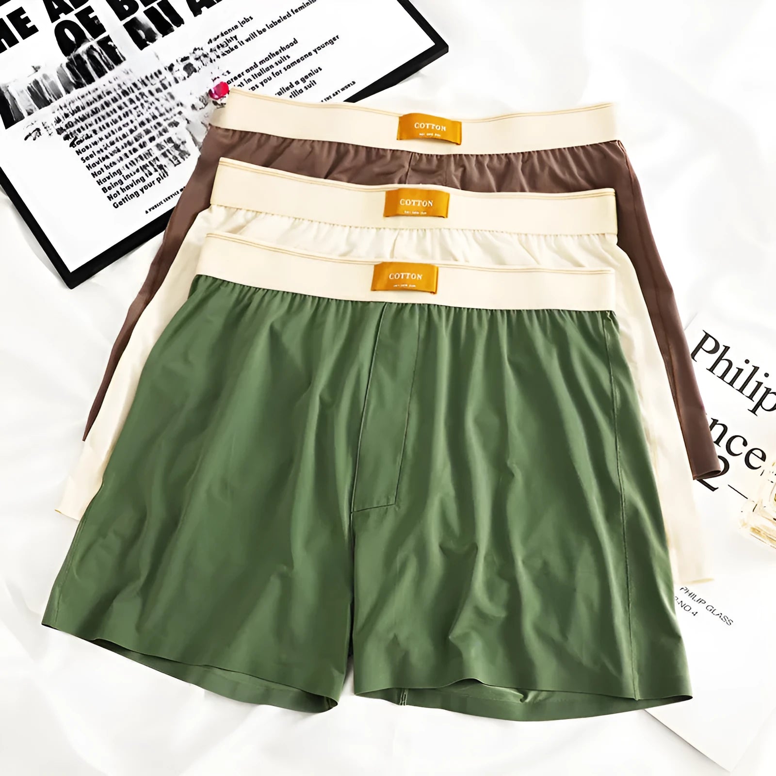 Men's solid colour loose fit ice silk underwear in 3-pack