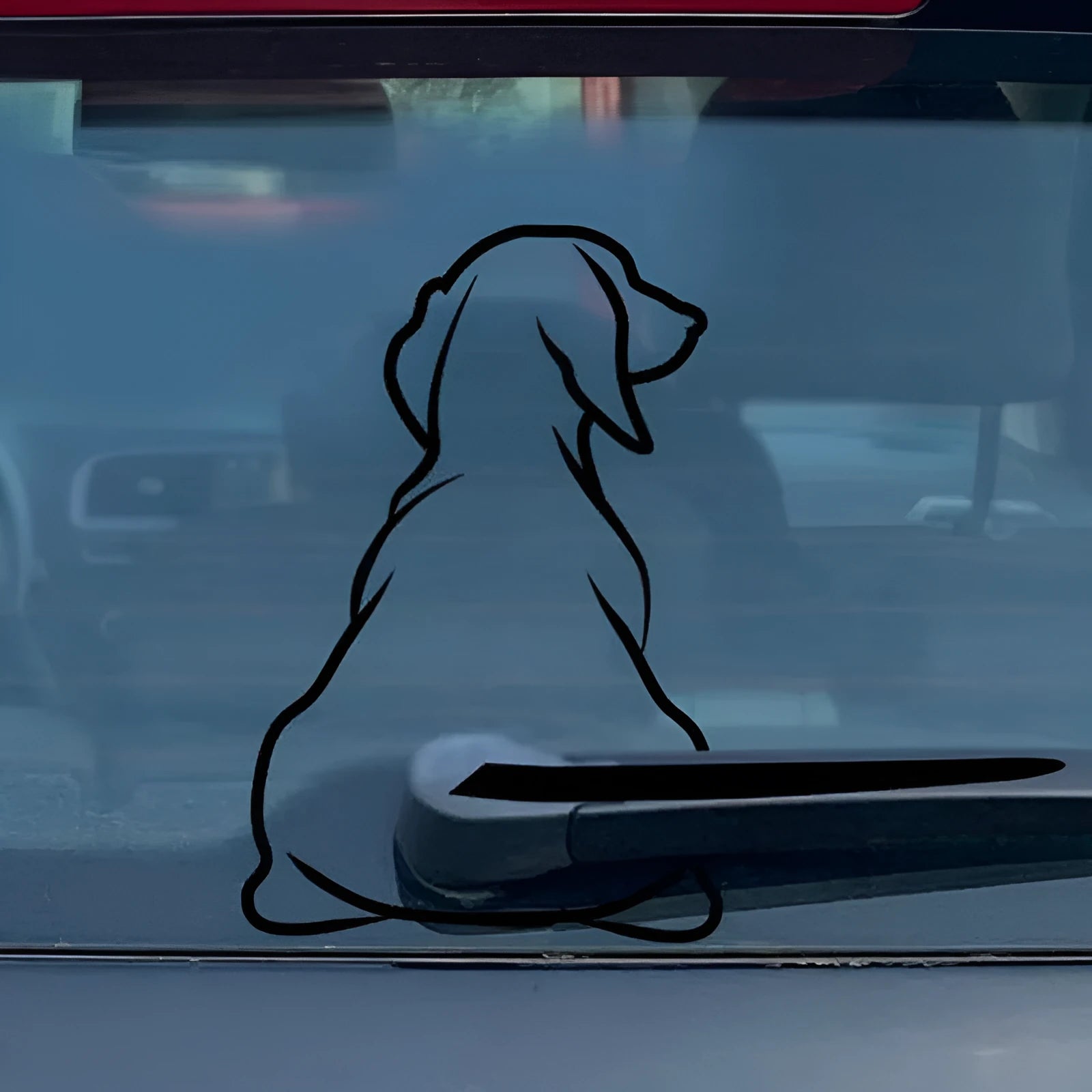 Cartoon dog rear window car sticker with wiper feature in black and white colour options