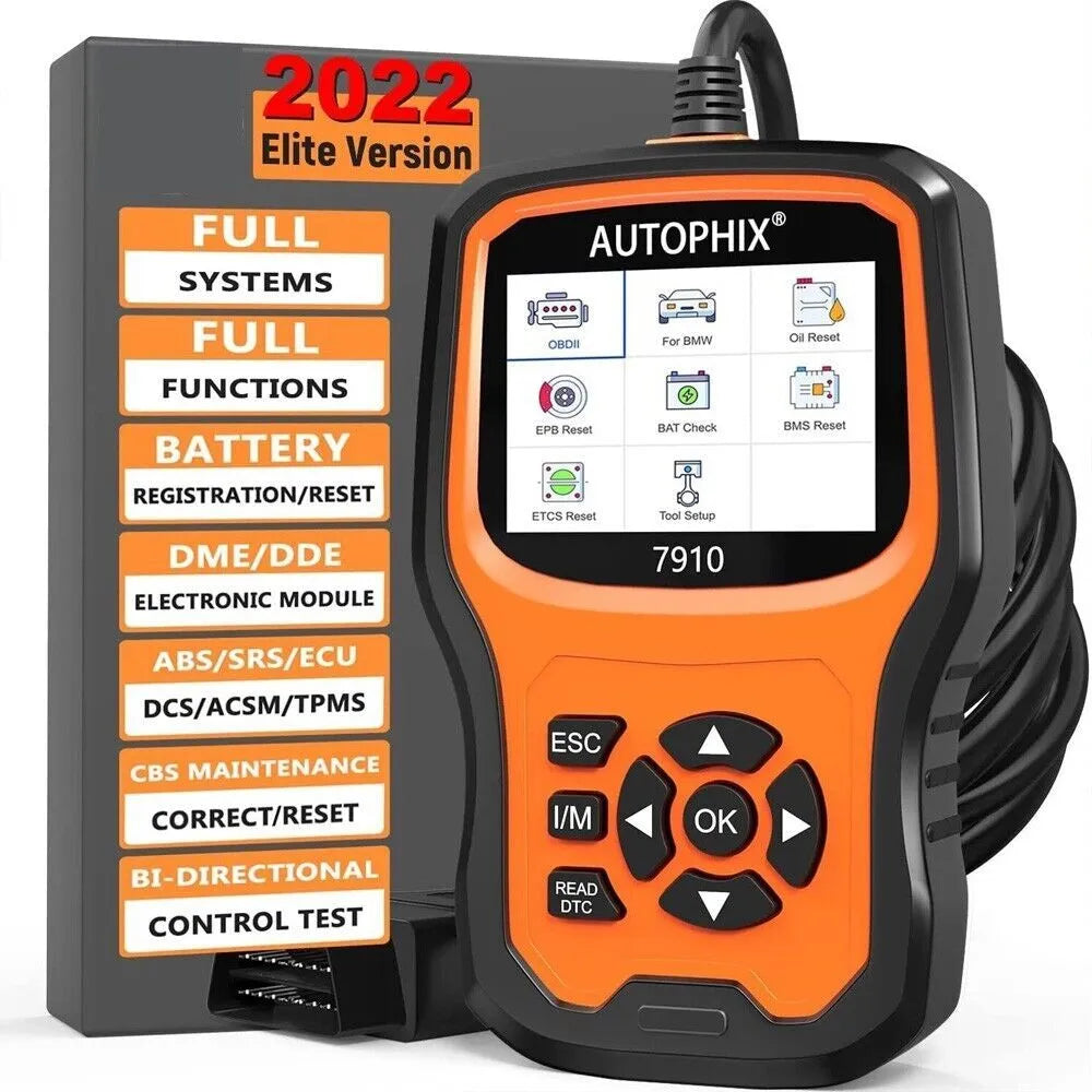 Autophix 7910 BMW diagnostic scanner tool with OBD2 connector for vehicle fault reading