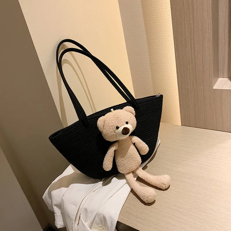 Cotton linen woven dumpling shaped bag with double straps and three-dimensional pocket in multiple colour options
