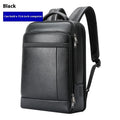 Black genuine cowhide leather business backpack with USB interface and curved shoulder straps