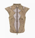 Summer Dark Knight pleated denim vest in cotton fabric, water-wash finish, shown in picture colour