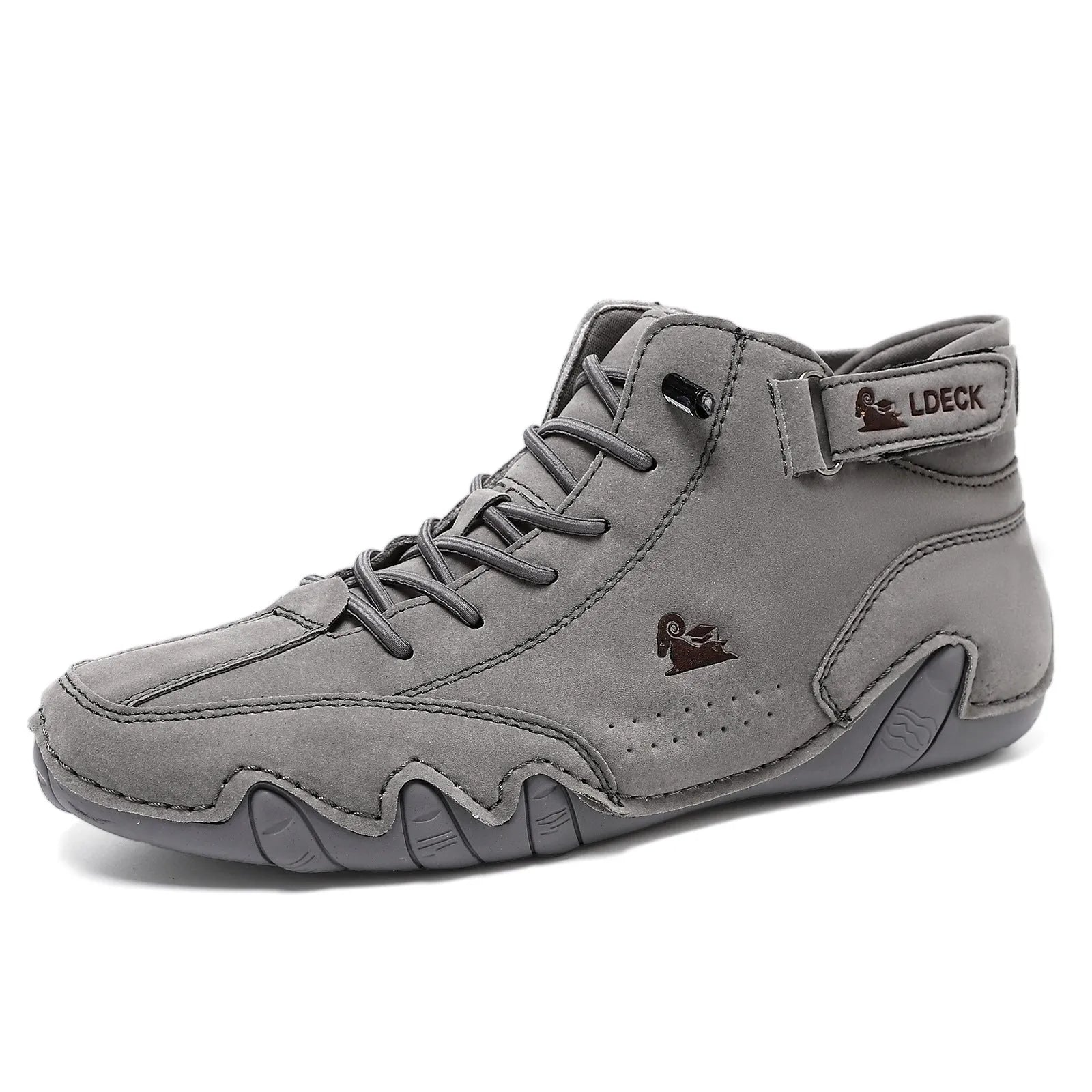 Men's khaki high-top octopus boots with flat rubber soles and round toe