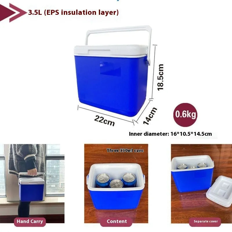 Blue aluminium foil portable insulated cooler box with 15L capacity for outdoor use.