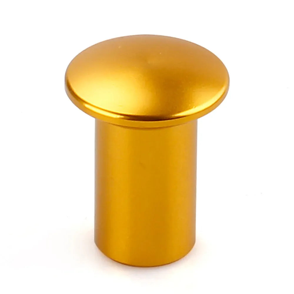 Aluminium alloy car handbrake release button cap in five colour options: black, blue, gold, red, silver.