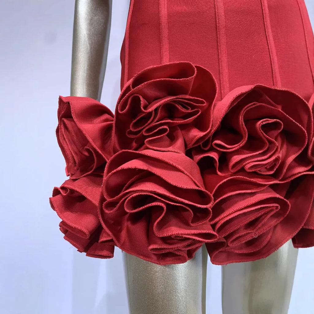 Women's solid colour polyester dress with mid waist design in black, red, or white