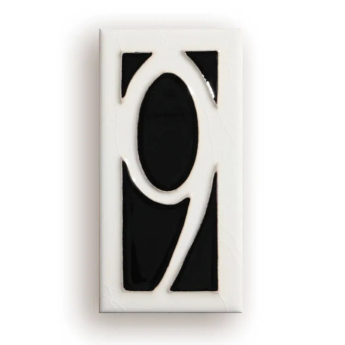 Handmade retro-style ceramic door number plaque with enamel finish, shown with the number 5.