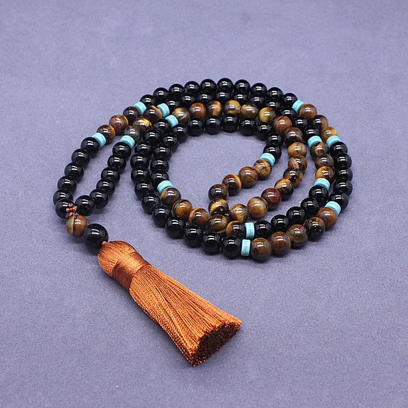 Black agate tigereye geometric stone bracelet and necklace jewellery set