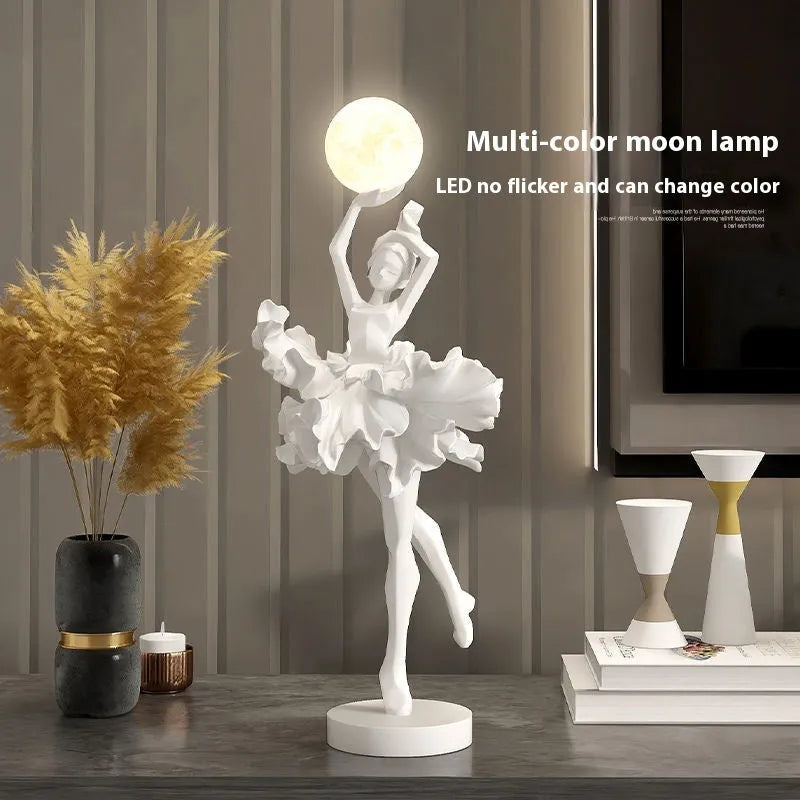 Art girl decorative night lamp in resin with USB charging, available in four colours