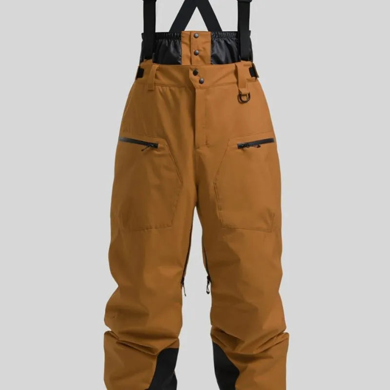 Men's waterproof ski pants with thickened straps in black, brown, khaki, or navy blue