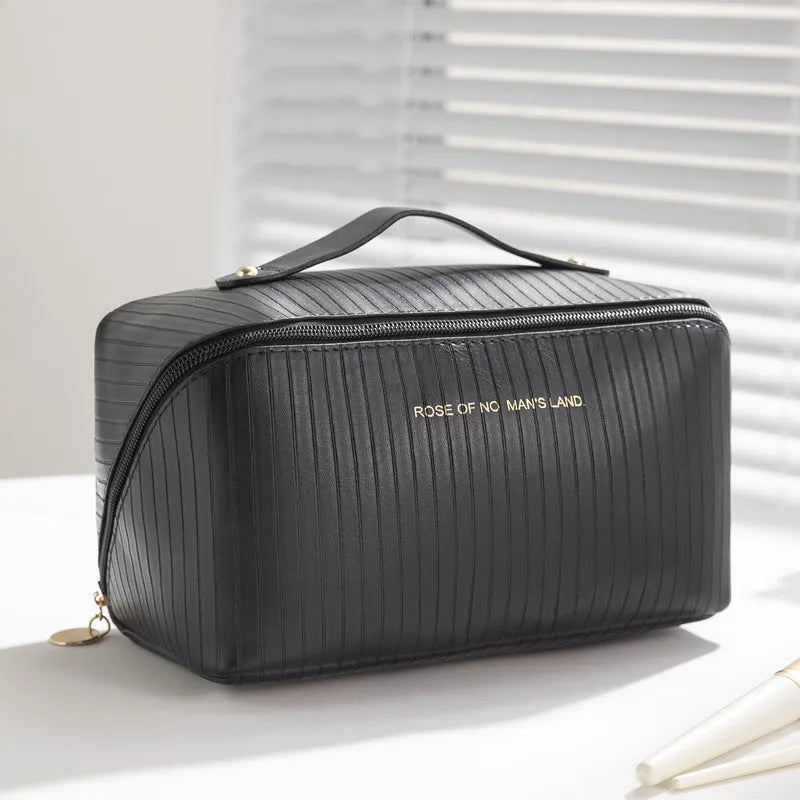 Vertical pattern pillow makeup bag cubic design 22.5cm travel organiser PU material multiple colours