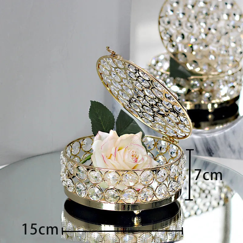 French gold jewellery storage box with crystal glass transparent lid European style design
