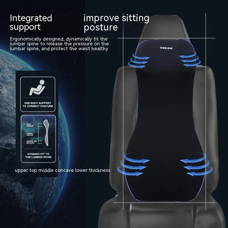 Automotive memory foam waist cushion and headrest lumbar support pillow set in various colours