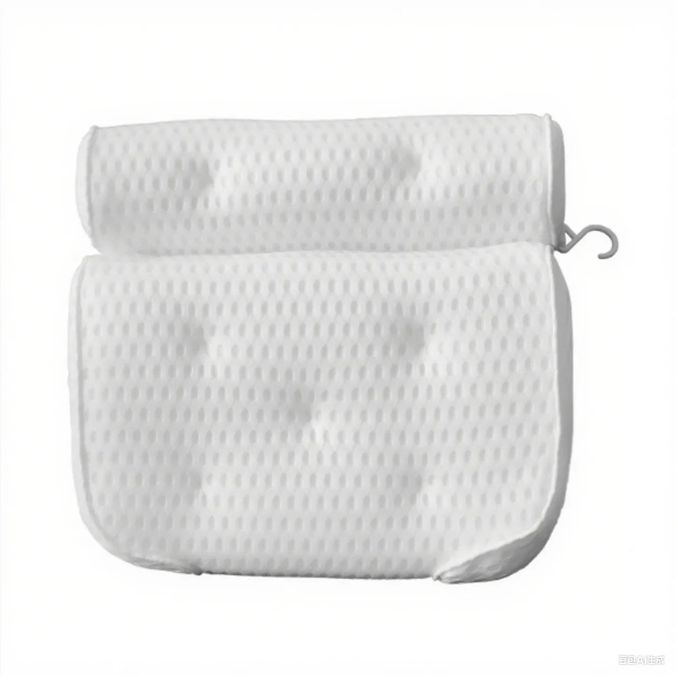 White bathtub pillow with 7 suction cups and breathable 4D mesh material