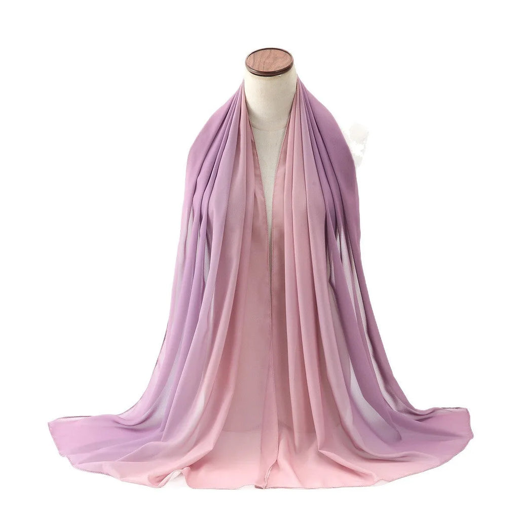 Long lightweight chiffon summer scarf for women draped to show its 175cm length and soft fabric.