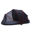 Portable cat folding tent in L code size with half mesh panels shown folded and set up