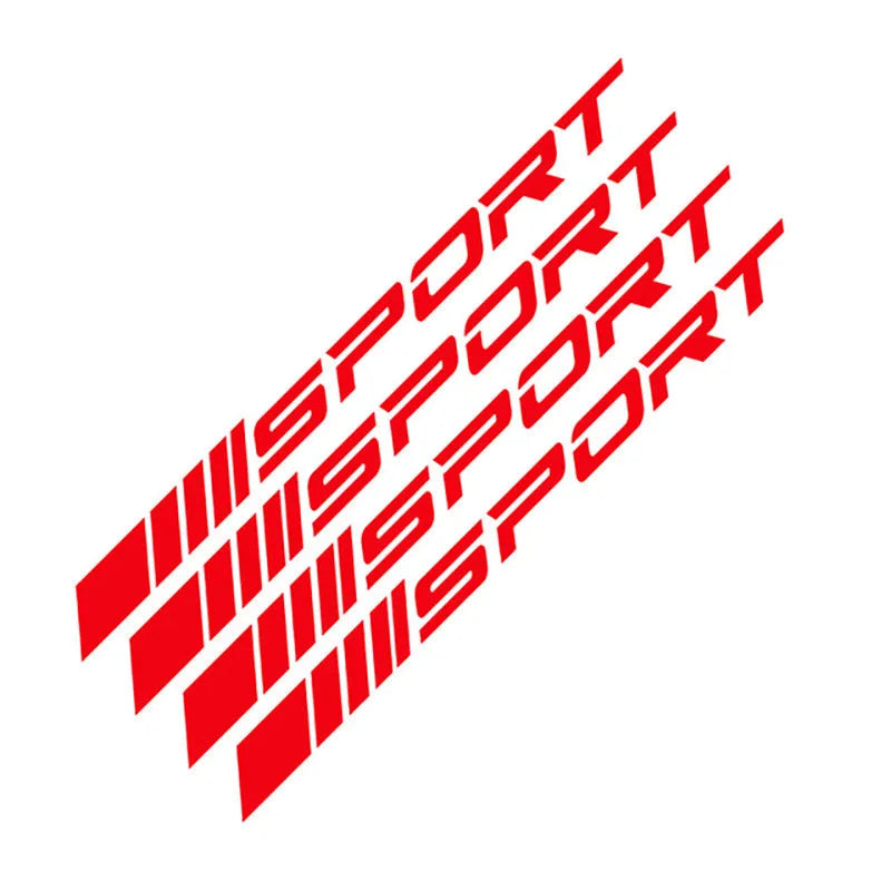 Hollow sports design car rim sticker in black, red or white colours measuring 10cm by 0.7cm