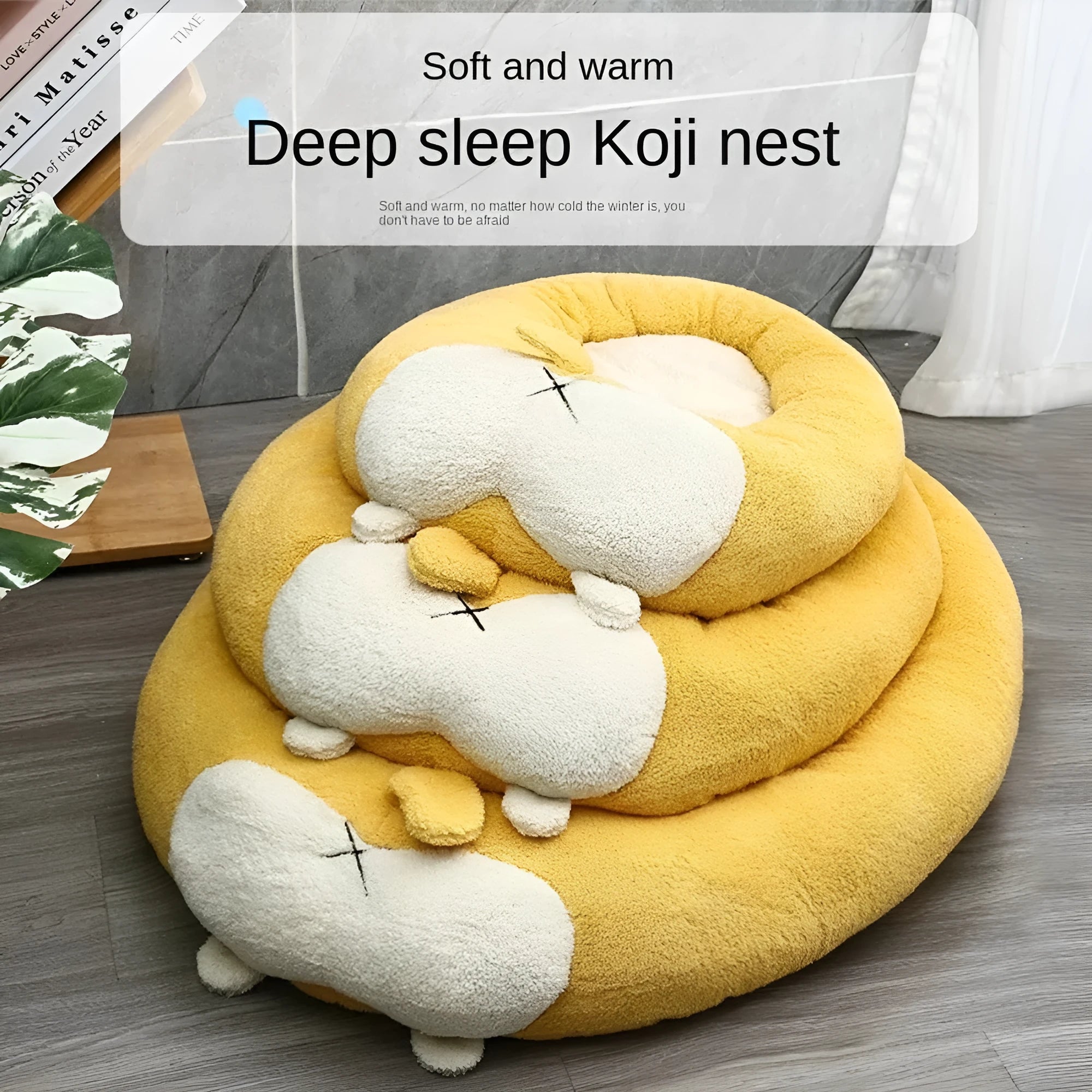 Corgi shaped plush pet bed for dogs and cats in three sizes, filled with PP cotton.