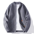Men's striped sweater cardigan jacket in beige straight cut chemical fibre blend