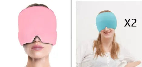 Black reusable gel ice mask for eyes and forehead on a white background