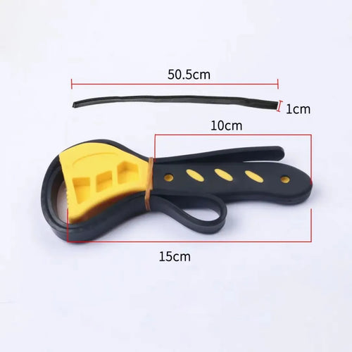 A 6-inch and an 8-inch adjustable rubber strap wrench set with plastic handles and a phosphated metal finish.