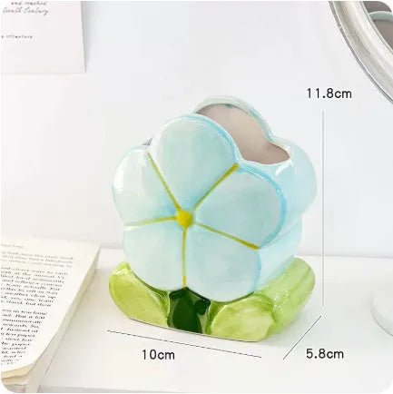 Ceramic flower pen holder storage box in floral patterns for desktop organisation